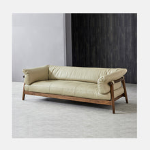 Load image into Gallery viewer, Mize wood leather sofa
