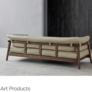 Mize wood leather sofa