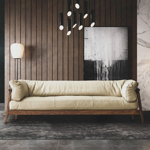 Mize wood leather sofa