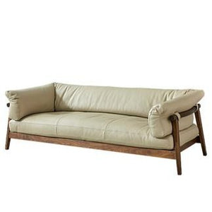 Mize wood leather sofa